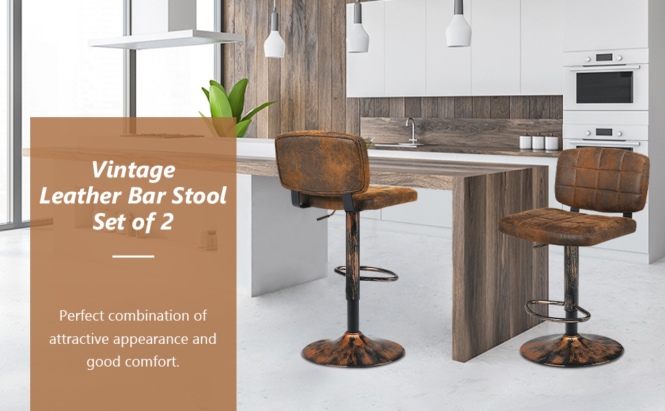 Vintage Bar Stools with Adjustable Height for Kitchen