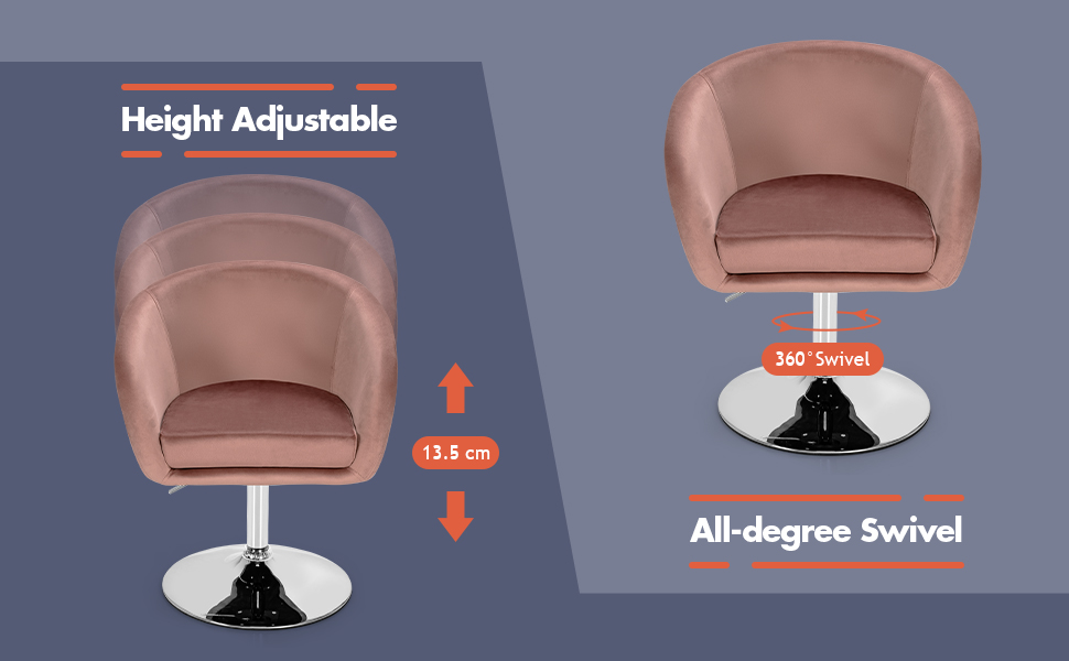 Modern Velvet Vanity Chair Height Adjustable Bar Stool with 360 Degree Swivel