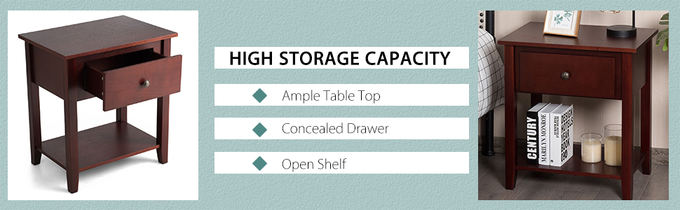 Bedside Tables with Drawer and Storing Shelf for Bedroom/Living Room/Bathroom/Office
