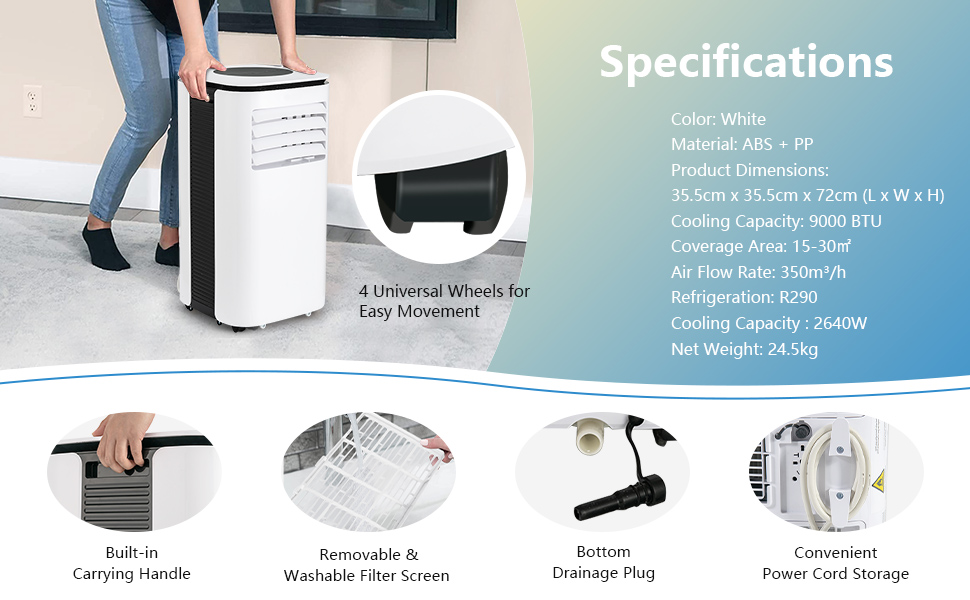 Costway 2640W 3-In-1 Mobile Air Conditioner with Fan & Dehumidifier & Remote