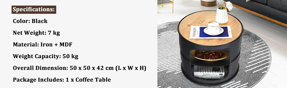 3-tier Round Coffee Table with 2 Storage Shelves