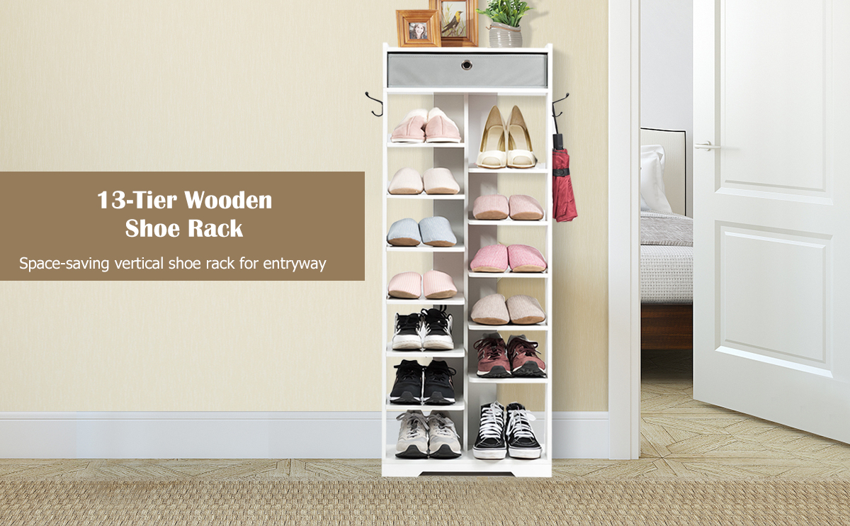 13-tier Vertical Shoe Rack with Removable Drawer
