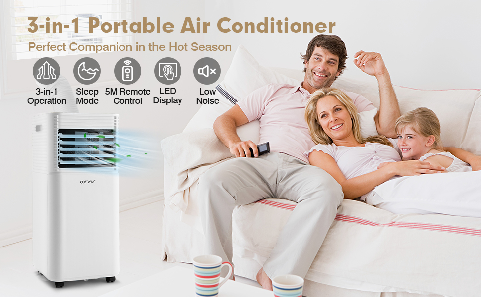 Costway 7000 BTU/2050W Portable Air Conditioner with 2 Fan Speeds & 4 Casters