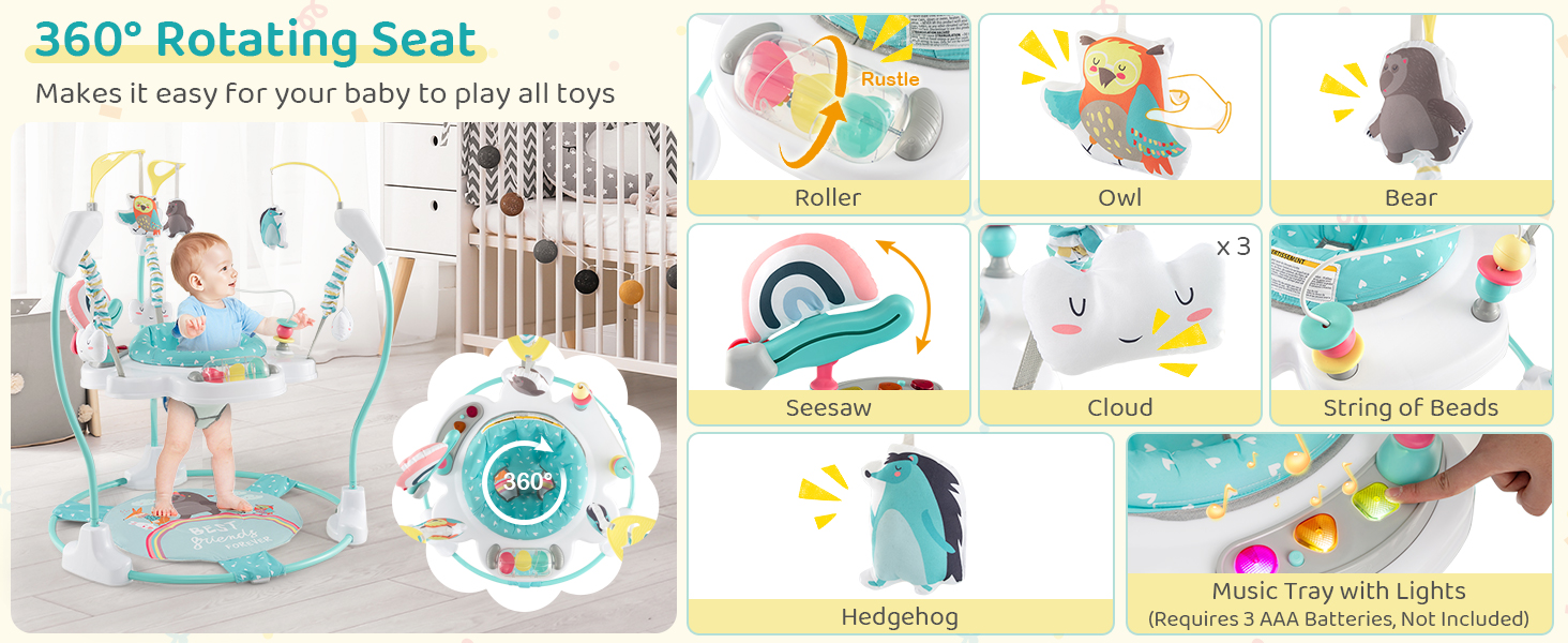 Baby Stationary Activity Center with 360 Rotary Seat and 3 Adjustable Heights for 6 Months
