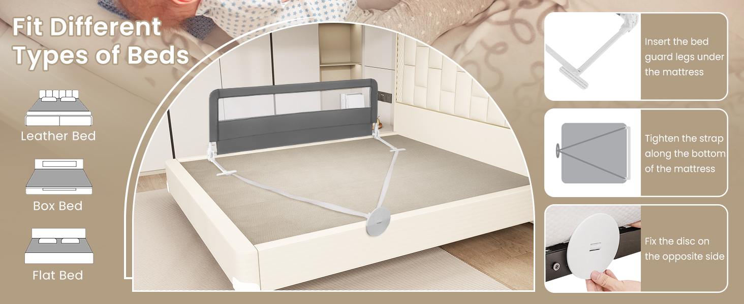 150CM Foldable Baby Bed Rail Guard