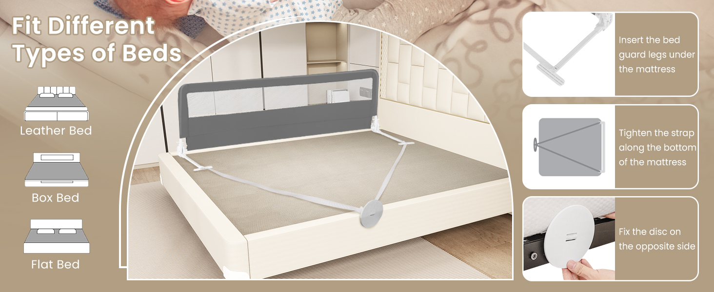 180CM Foldable Baby Bed Rail Guard