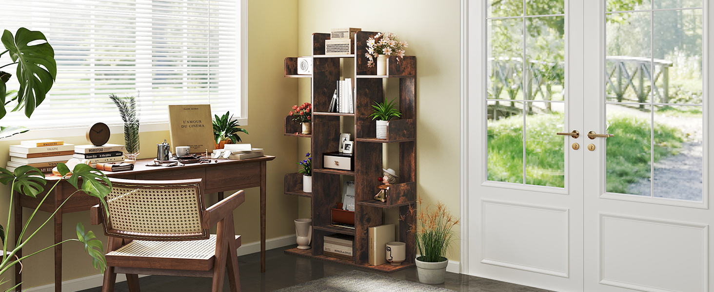 Tree Bookshelf Tall, 9-Tier Floor Standing Book Shelf, Tall Bookcase For CDs Albums, For Living Room, HOOBRO EWT08SJ01G1