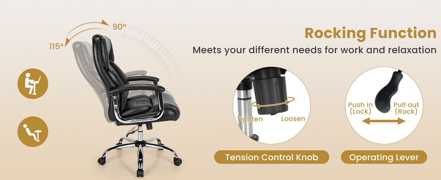 Leather Office Chair with Rocking Mode and Armrests