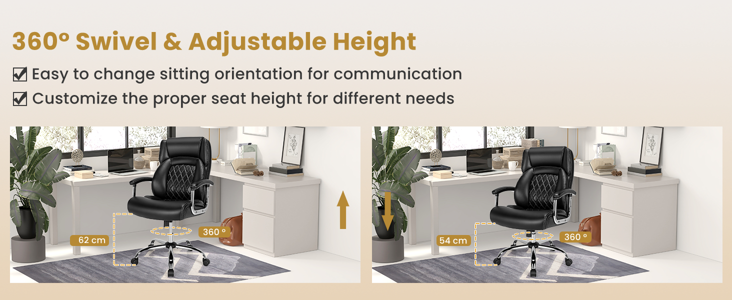 Leather Office Chair with Rocking Mode and Armrests