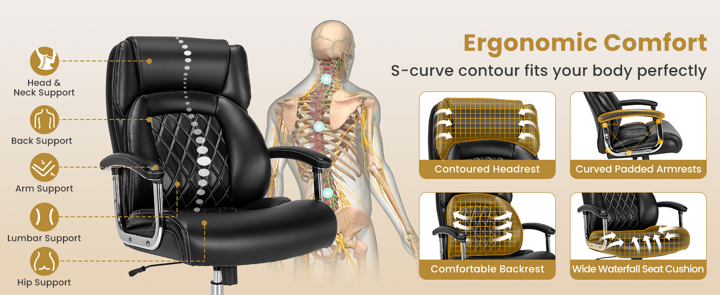 Leather Office Chair with Rocking Mode and Armrests