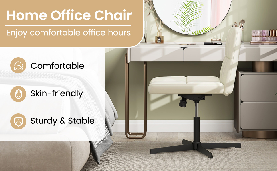 PU Leather Upholstered Armless Cross Legged Office Desk Chair