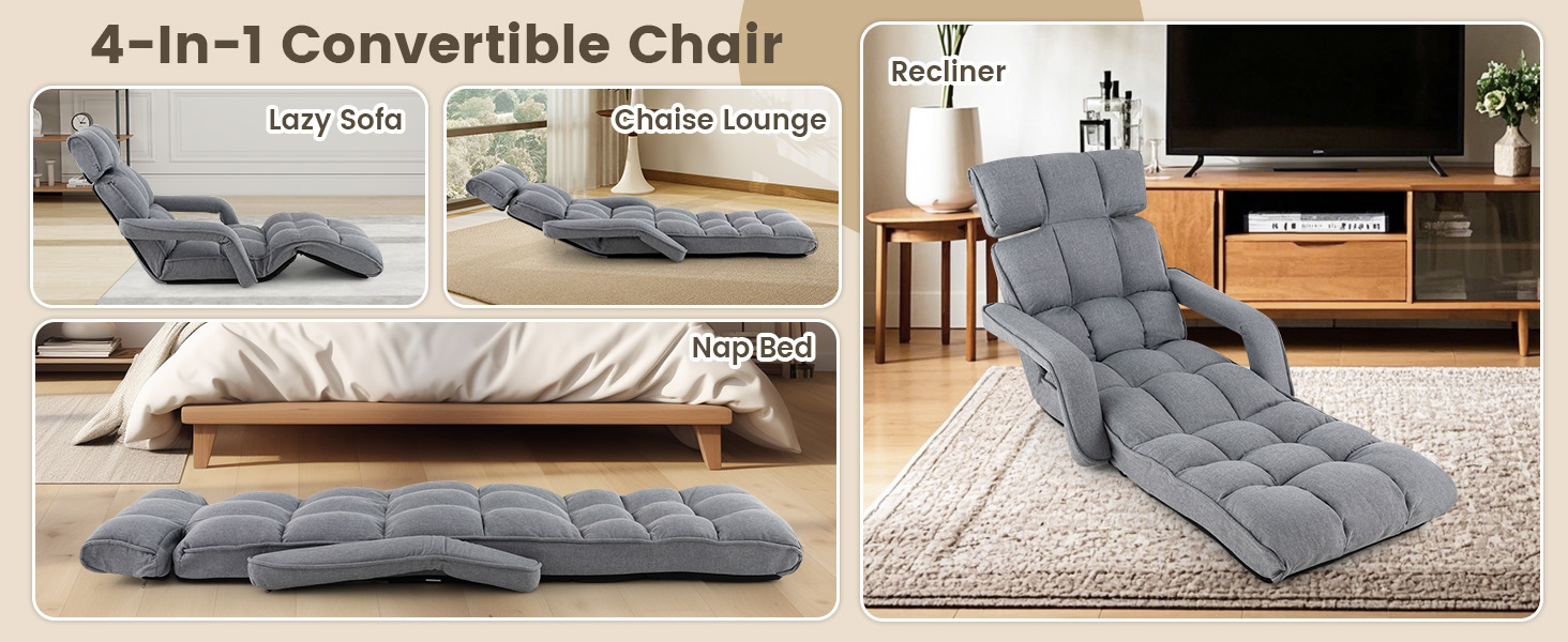 Folding Sofa Bed with Adjustable Positions and 8-Angle Footrest