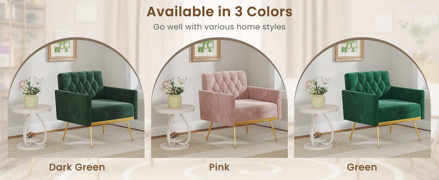Modern Velvet Accent Chair with Button Tufted Back and Golden Metal Legs
