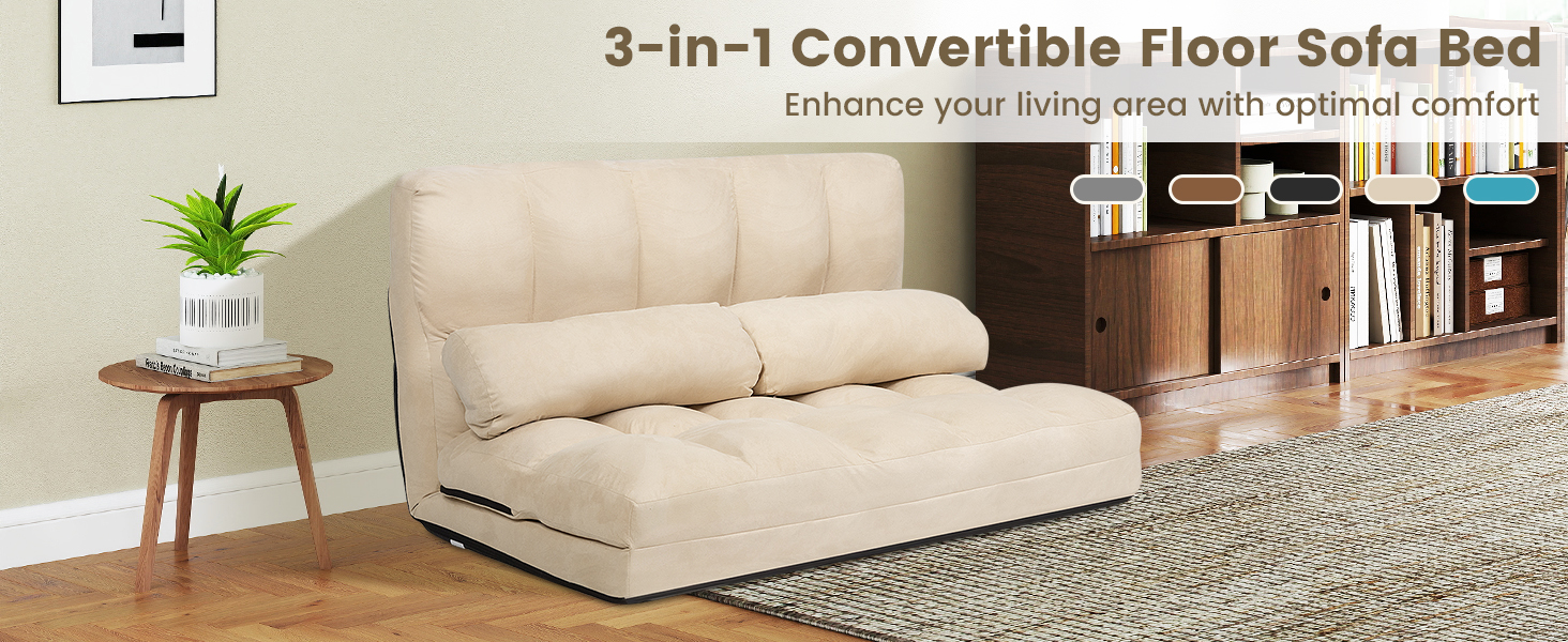 2 in 1 Folding Floor Lazy Sofa Bed with 6 Adjustable Seat Positions and 2 Pillows