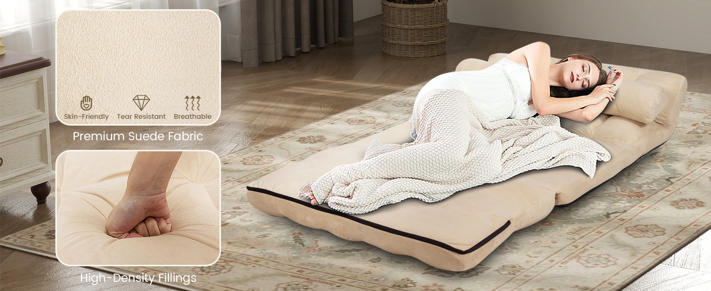 2 in 1 Folding Floor Lazy Sofa Bed with 6 Adjustable Seat Positions and 2 Pillows