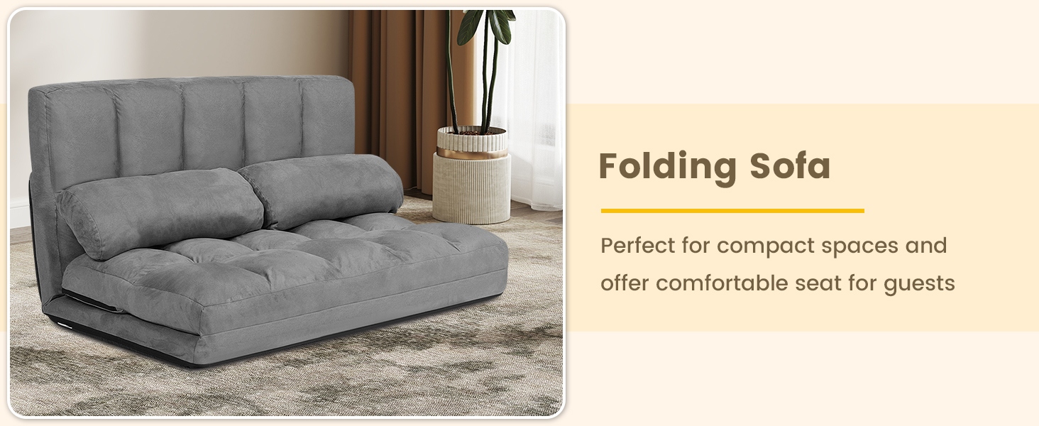 2 in 1 Folding Floor Lazy Sofa Bed with 6 Adjustable Seat Positions and 2 Pillows