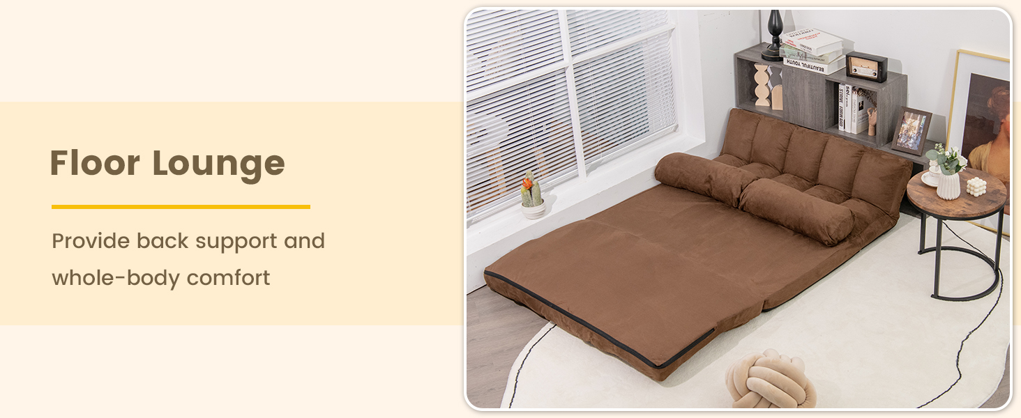 2 in 1 Folding Floor Lazy Sofa Bed with 6 Adjustable Seat Positions and 2 Pillows