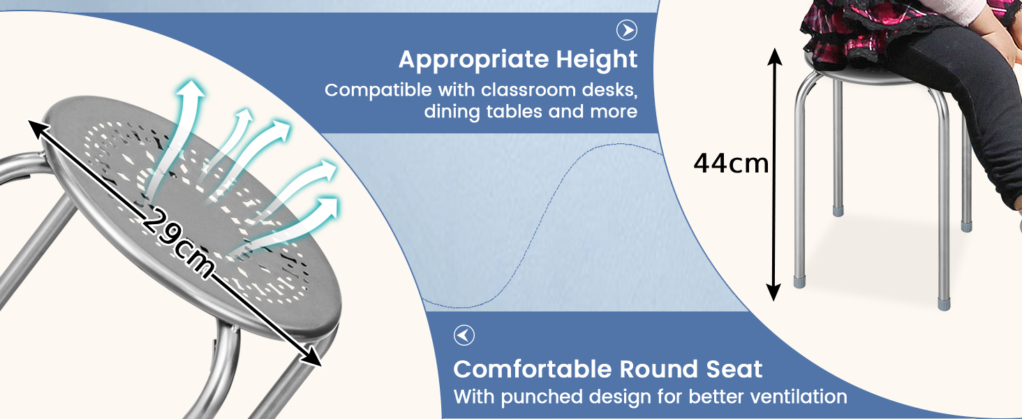 Set of 6 Round Metal Stools Support up to 120kg