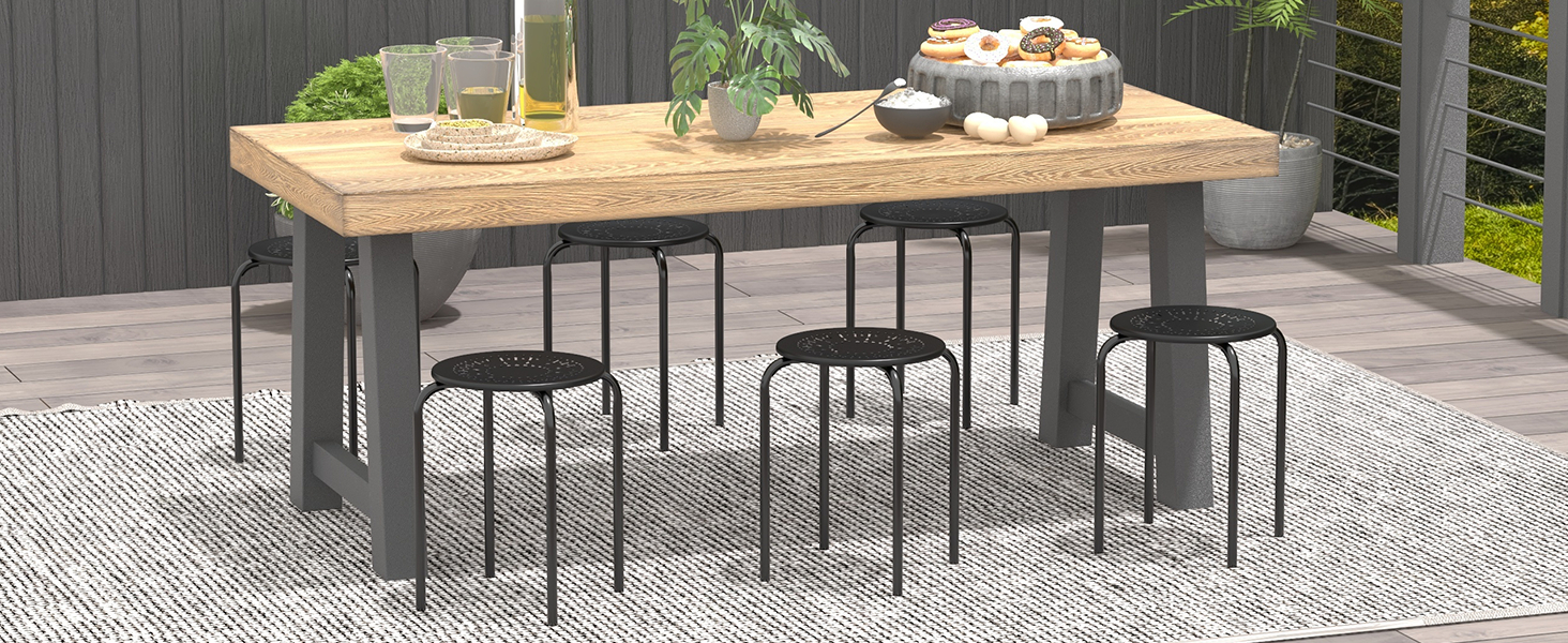 Set of 6 Round Metal Stools Support up to 120kg