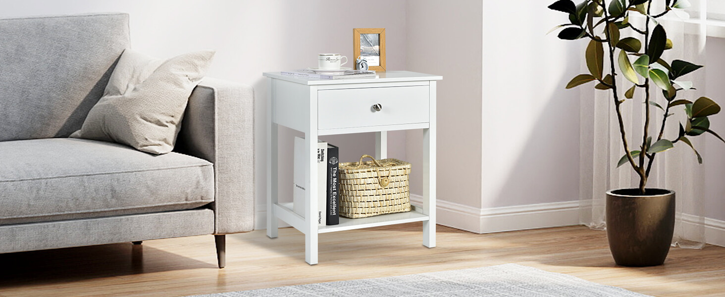thumbnail image 2 of FCH 2-Pack Nightstand With Drawer And Open Shelf - Bedroom Side Tables With Charging Station, Black 2 of 3