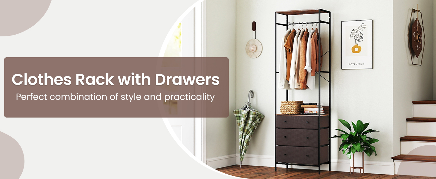 Freestanding Closet Organizer Clothes Rack with Drawers Costway