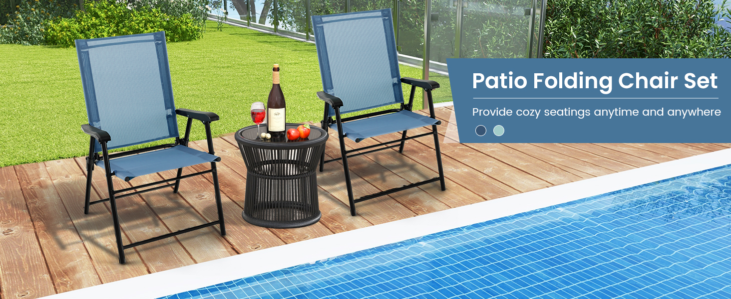 Set of 2 Folding Garden Chairs with Armrests for Yard Lawn Poolside