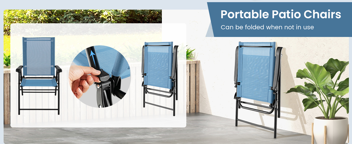 Set of 2 Folding Garden Chairs with Armrests for Yard Lawn Poolside