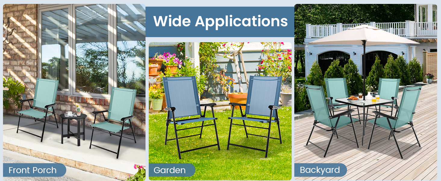 Set of 2 Folding Garden Chairs with Armrests for Yard Lawn Poolside