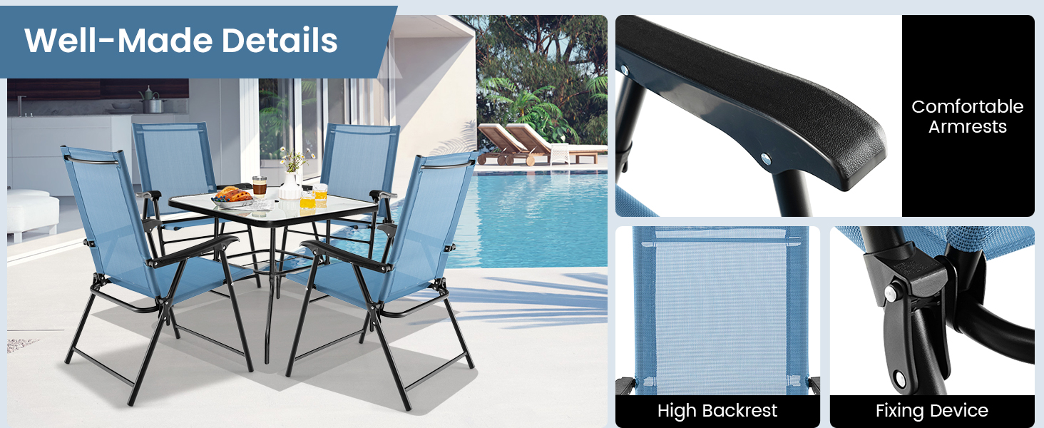 Set of 2 Folding Garden Chairs with Armrests for Yard Lawn Poolside