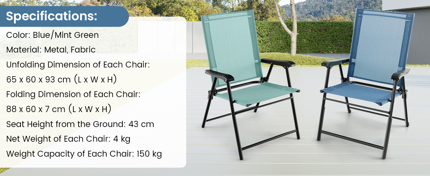  Set of 2 FoldingGarden Chairs with Armrests for Yard Lawn Poolsid