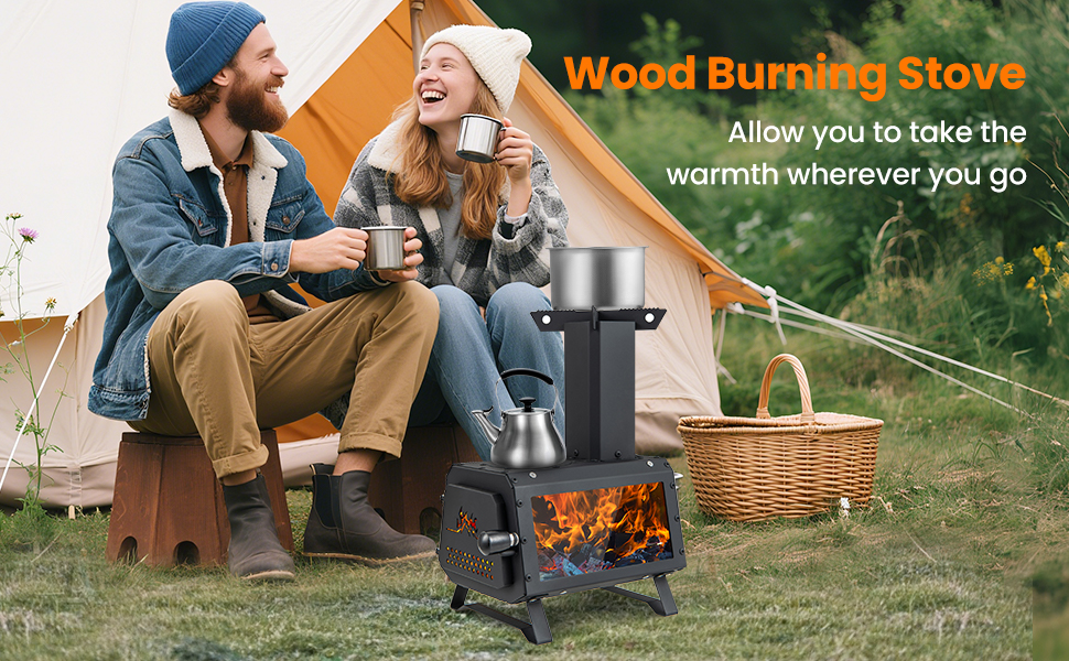 Portable Wood Burning Stove with Cooking Positions Costway