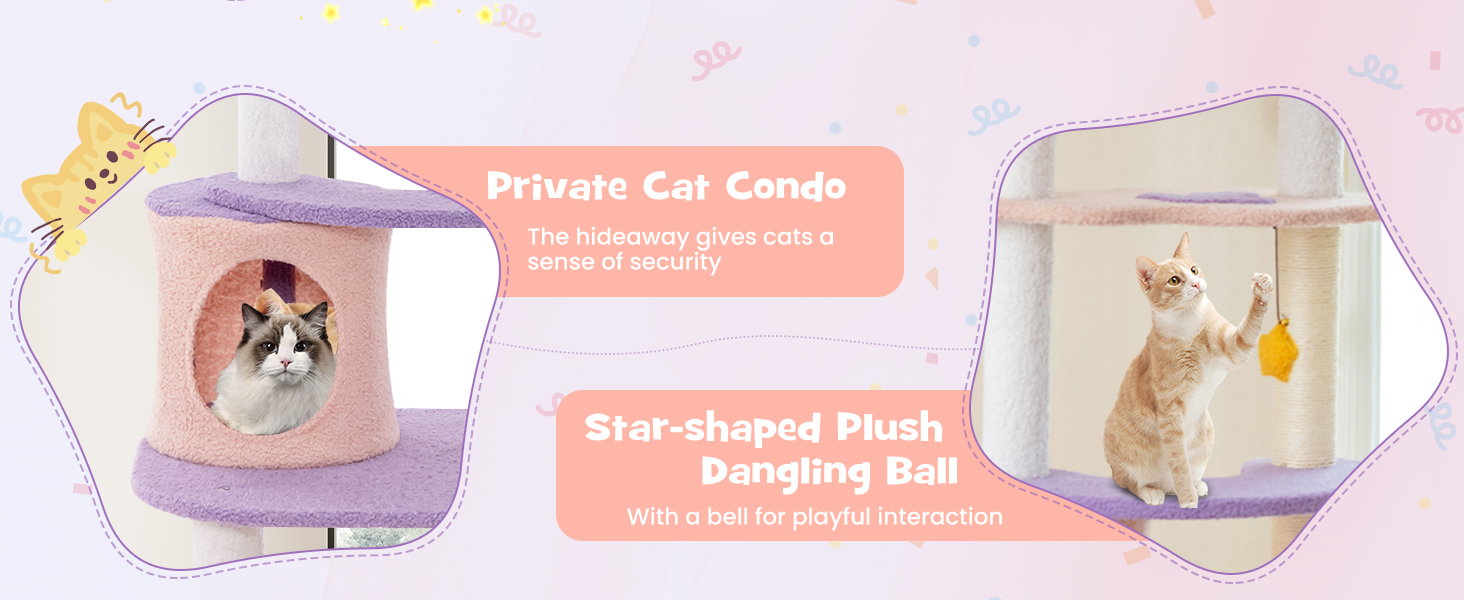 Multi-level Cute Cat Tree with Sisal Covered Scratching Posts and Condo