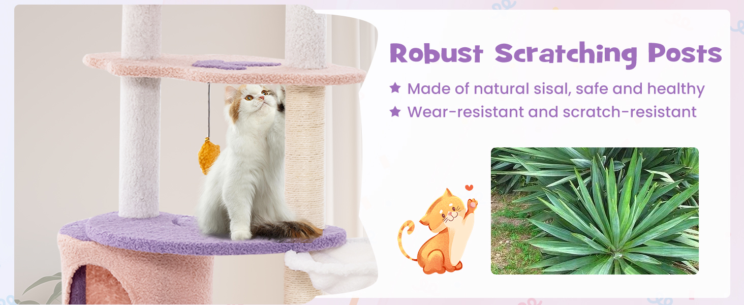 Multi-level Cute Cat Tree with Sisal Covered Scratching Posts and Condo