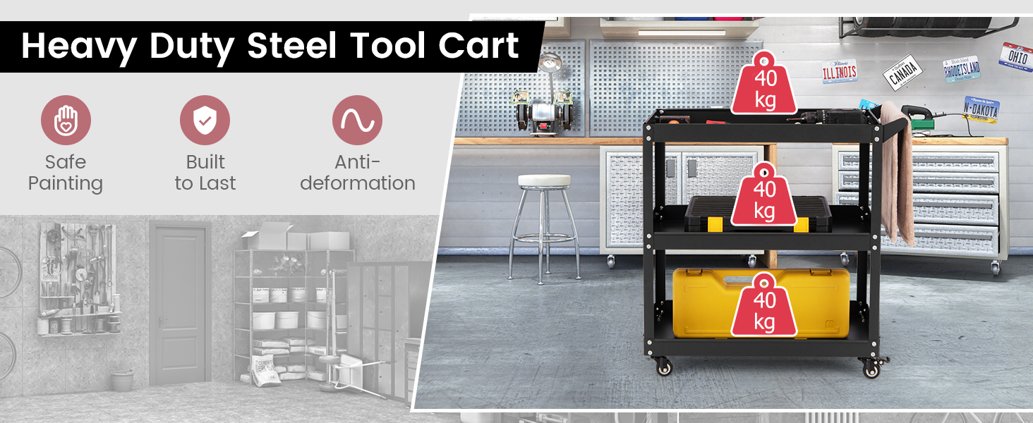 3-Tier Rolling Tool Cart