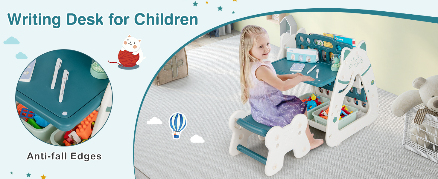 3 in 1 Kids Art Easel with Stool and Multi-Layer Book Rack