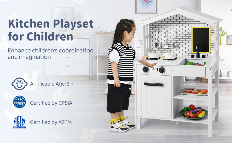Kids Play Kitchen Pretend Playset with Stoves and Chalkboard