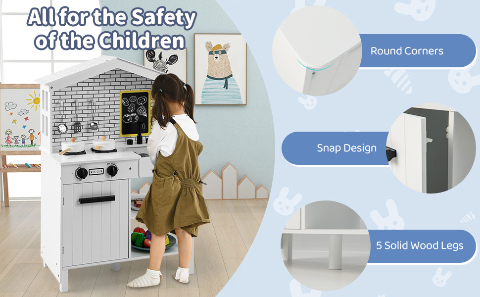 Kids Play Kitchen Pretend Playset with Stoves and Chalkboard