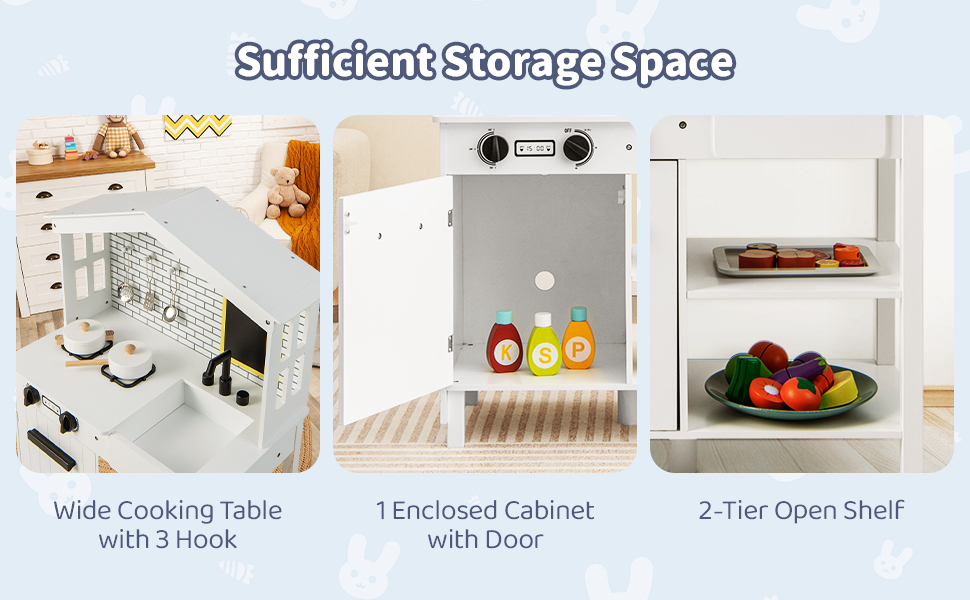 Kids Play Kitchen Pretend Playset with Stoves and Chalkboard