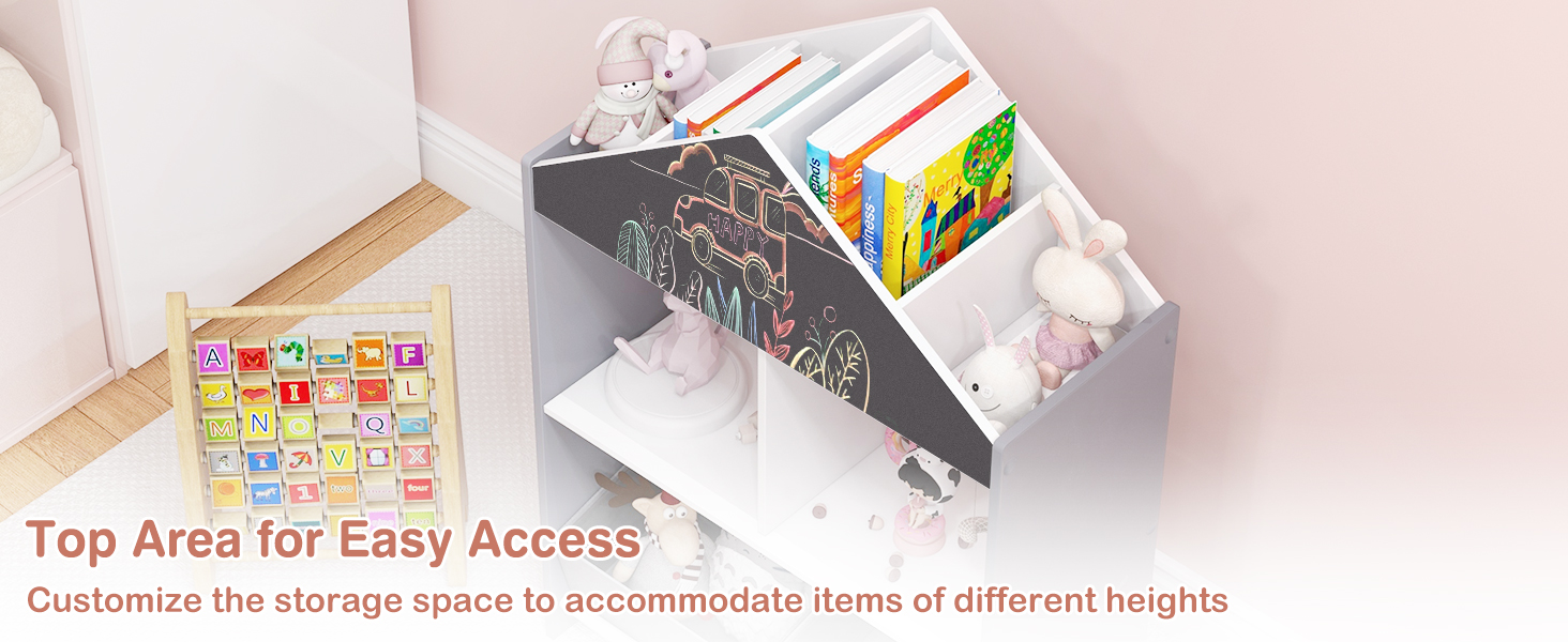 Wooden Kids Dollhouse Bookshelf Toy Storage Organizer with Chalkboard