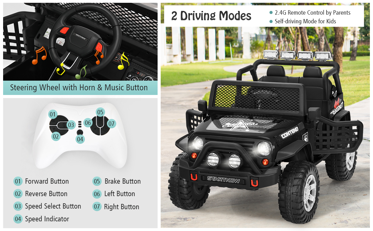 2 Seat Kids Ride on Truck with Parent Remote Control
