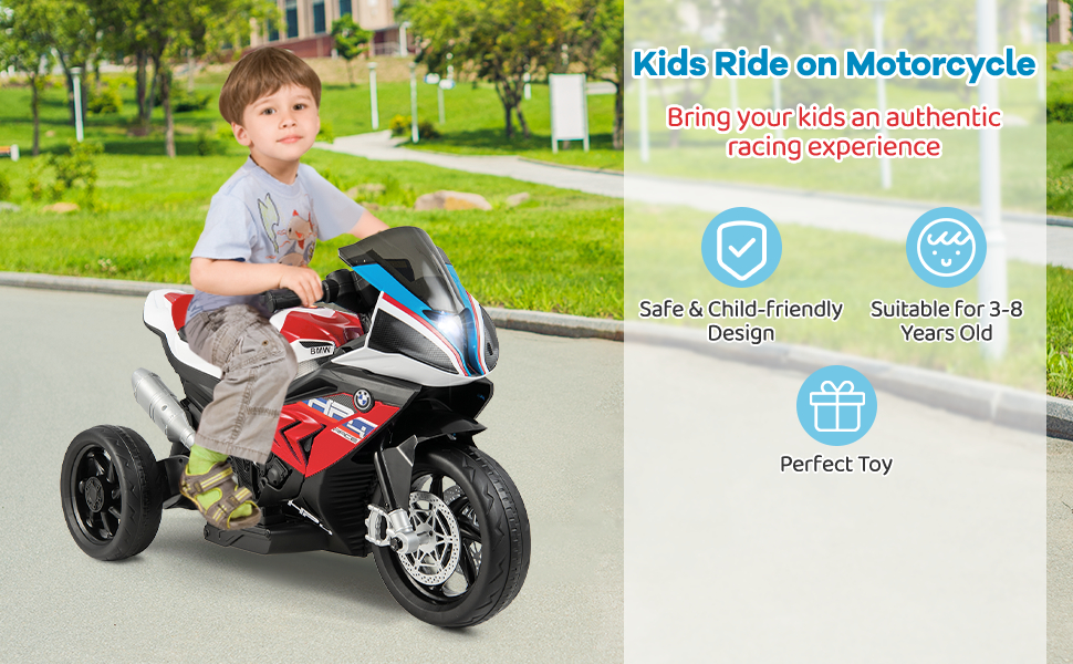 12V Kids Motorcycle Ride-On Toy with Music and Headlight