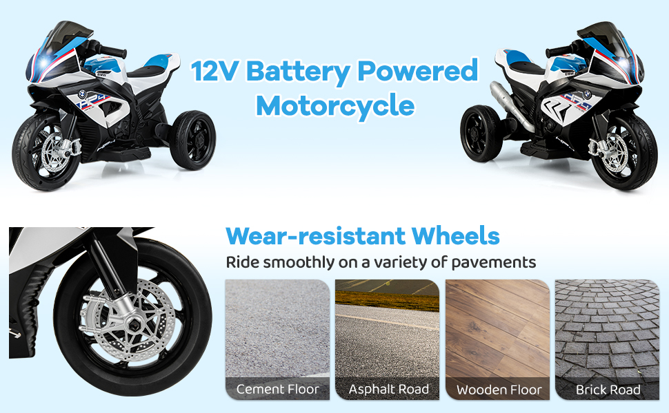 12V Kids Motorcycle Ride-On Toy with Music and Headlight