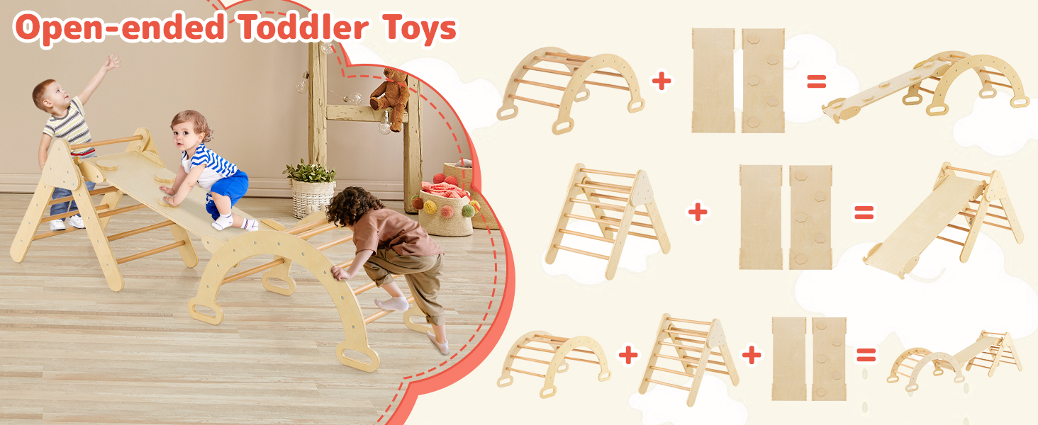 5-in-1 Toddler Climbing Toys, Montessori Wooden Climber Pikler Triangl