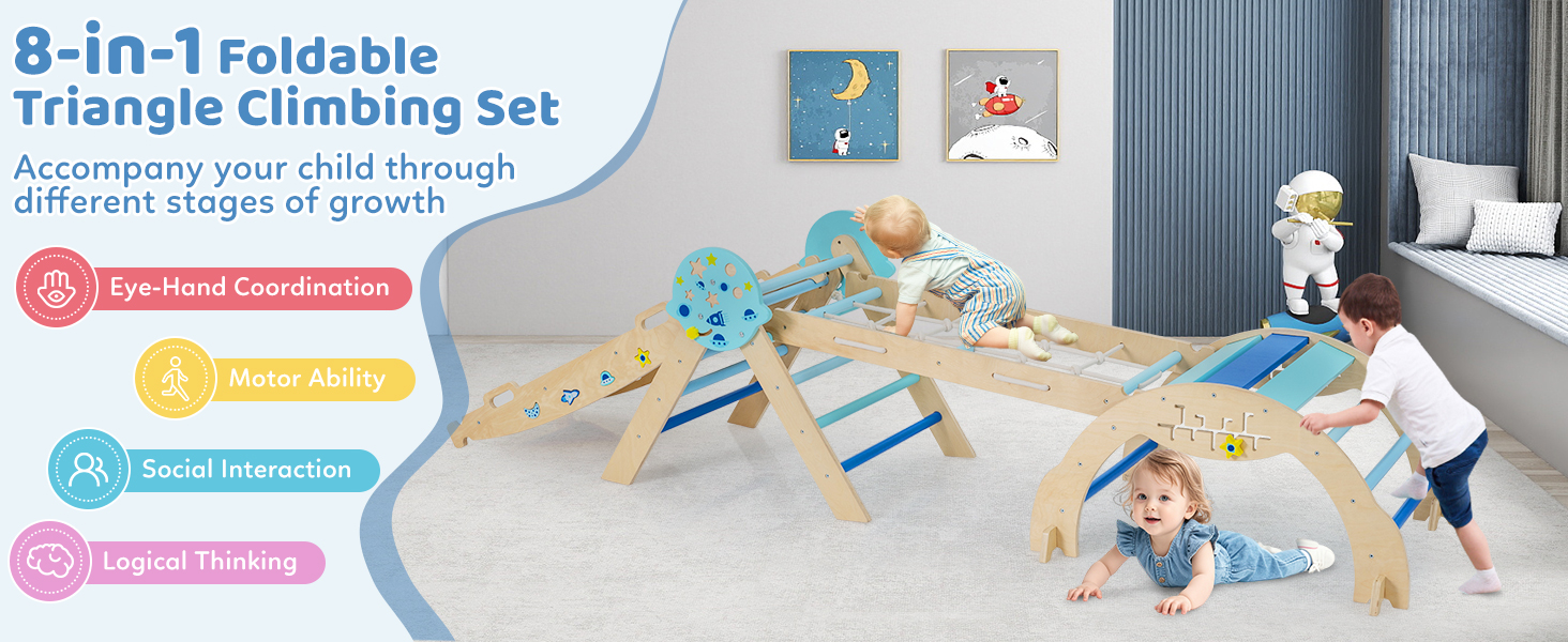[Foldable] with Front Mini Basket & Handle  8-in-1 toddler climbing set