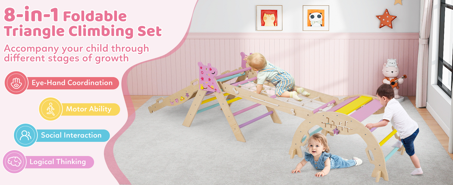 8-in-1 toddler climbing set pink