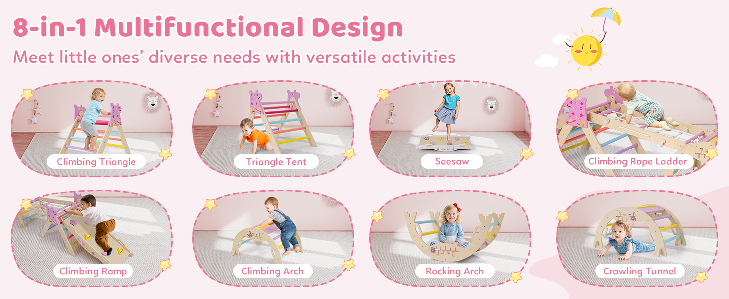 8-in-1 toddler climbing set pink
