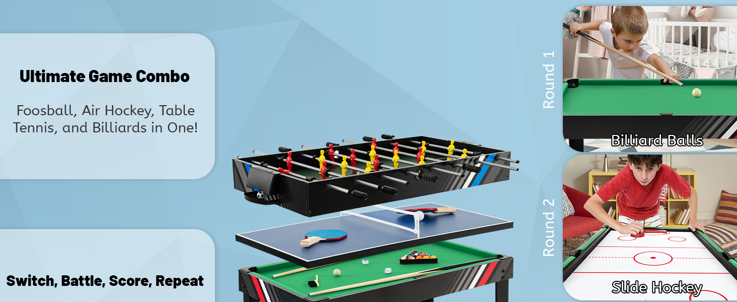 125CM 4-in-1 Multi Games Table with Accessories for Home Play Room