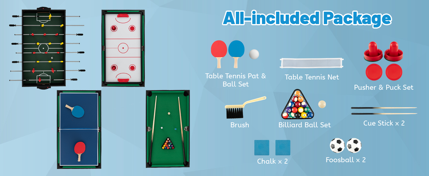 125CM 4-in-1 Multi Games Table with Accessories for Home Play Room